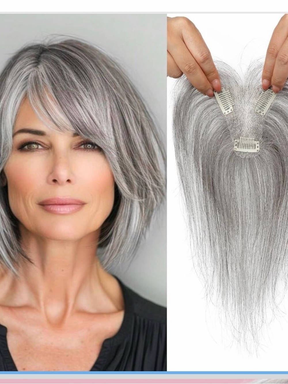 REECHO Hair Toppers Real Human Hair, Seamless Toppers w/bangs,360• cover clip in